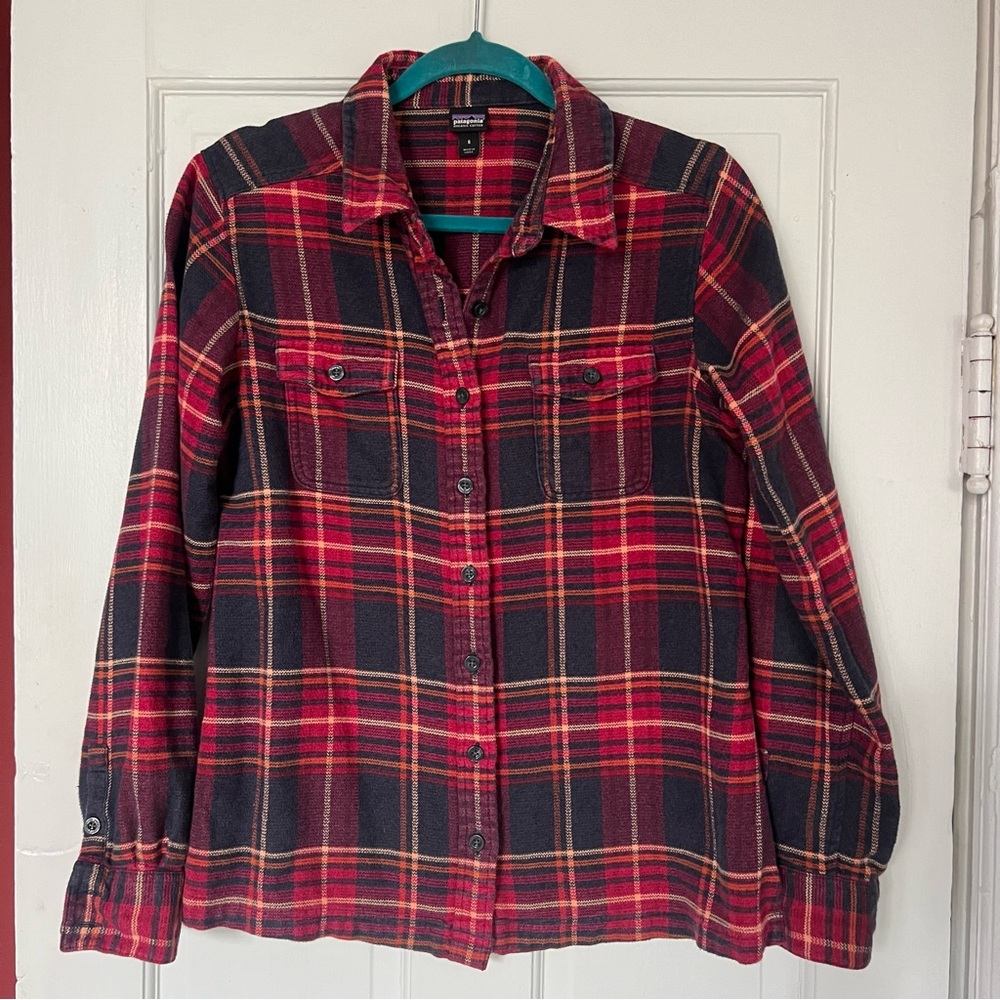 PATAGONIA 100% Organic Cotton Plaid Flannel Button Down Shirt Size 8